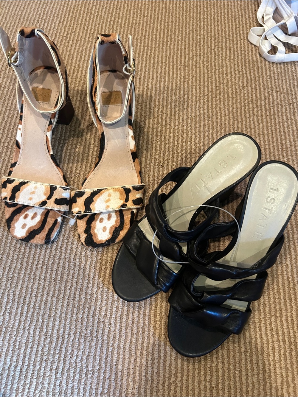6.5 shoe bundle Leopard Print Ankle Strap Heels & Black Knotted Slide Heels